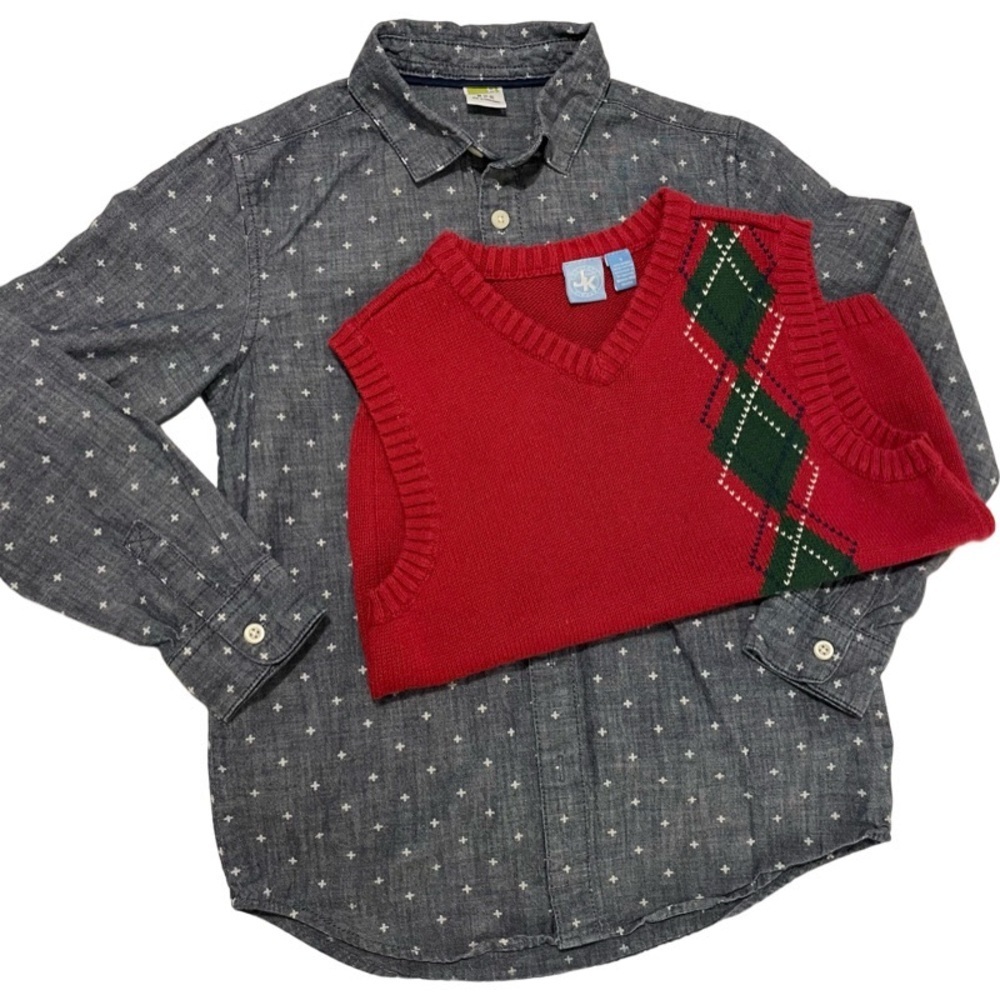 Crazy 8 Boys Button Down with Free Sweater Vest included - Picture 2 of 10